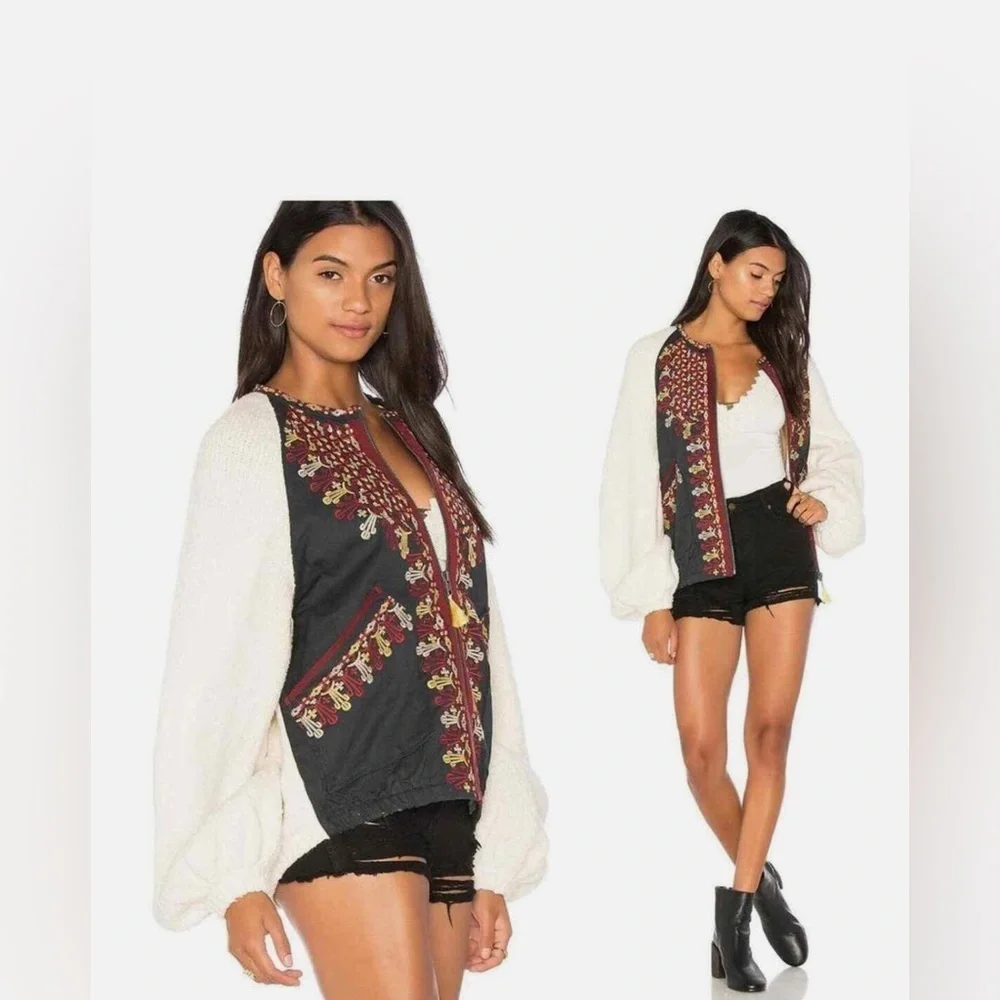 Free People Two Faced Embroidered Jacket in Ivory SZ L - Picture 5 of 14